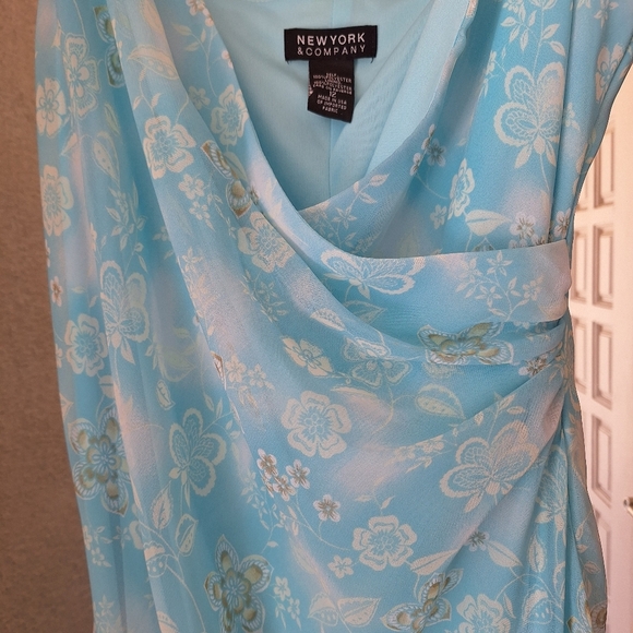 NewYork & Company Dress! Sz12 Sky Blue Ruched Wrap Bodice Spaghetti Strap - Picture 11 of 11